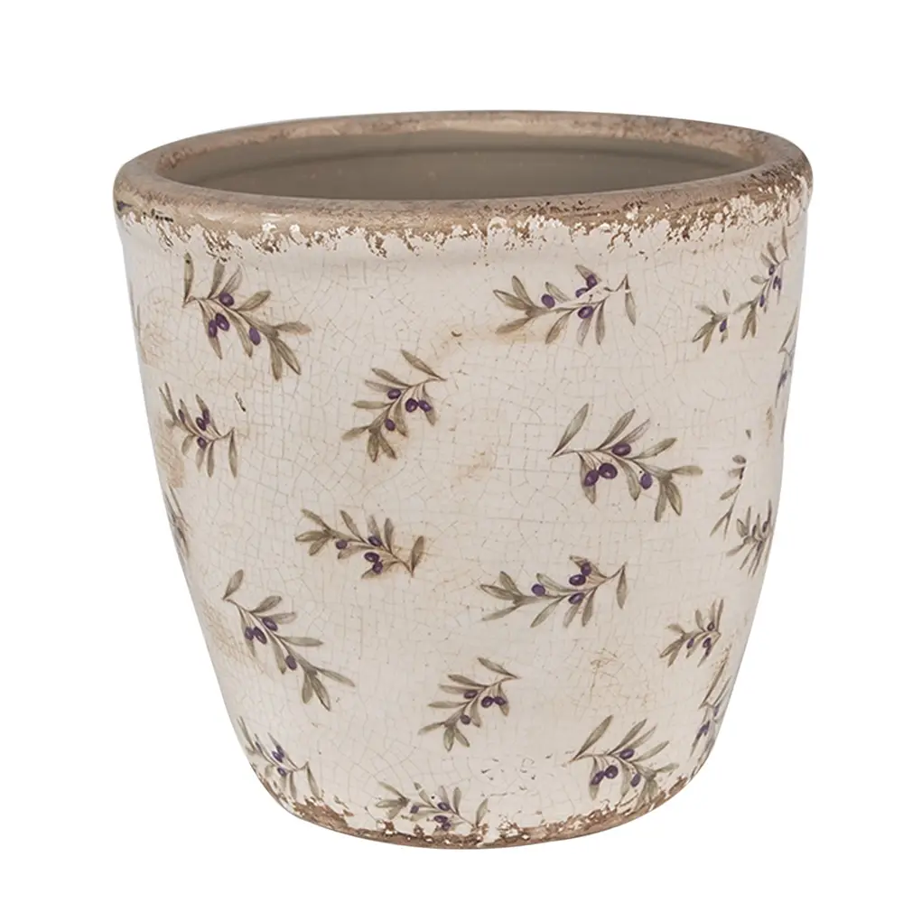 Blomsterpotte – Beige/Blå med olivendesign | Stilren Potte - Image 2