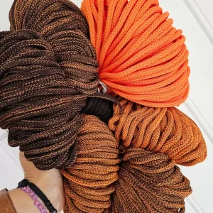 Ombre hekletråd 5 mm farge sett Mørk sjokolade brun/ oransje (68-9)