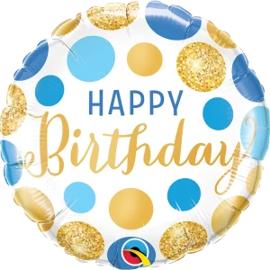 Birthday Blue & Gold Dots folieballong 18"/46cm