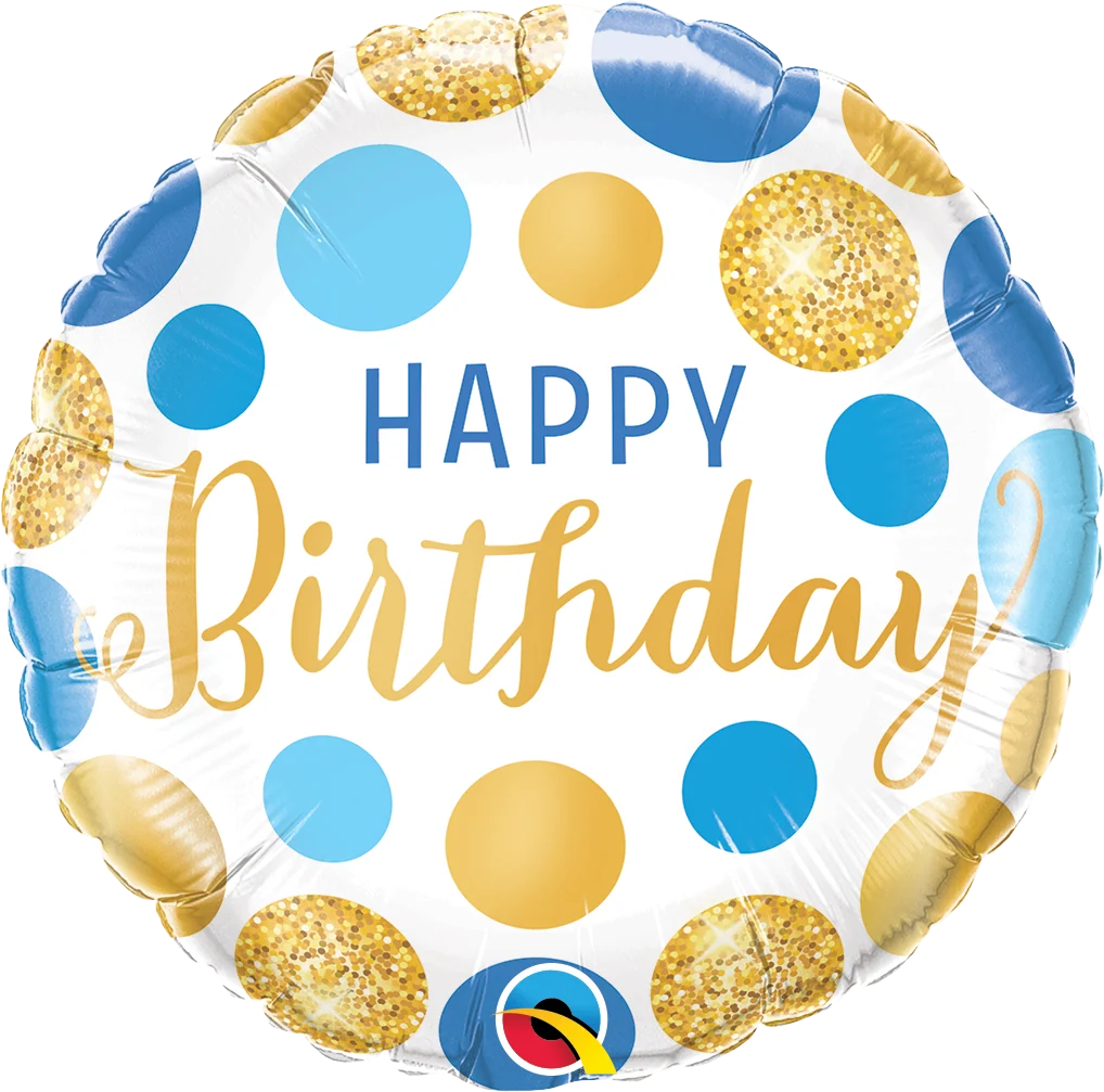 Birthday Blue & Gold Dots folieballong 18"/46cm - Image 2