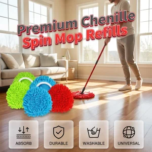 🧹 50% RABATT! Chenille Spin Mopp Topp Erstatning – Myk & Sugende for Tørr- & Våtrengjøring! ✨ Fanger Støv & Dyrehår – Maskinvaskbar & Slitesterk. 🔄 Enkel Montering