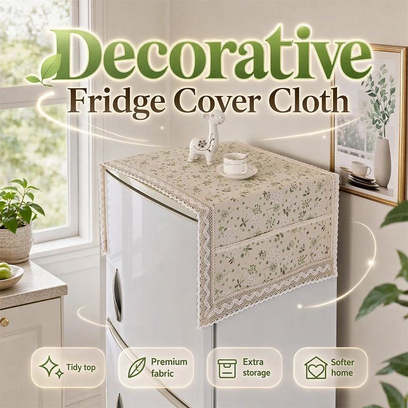 🧺 Bomull-Lin Kjøleskap Støvtrekk med Lommer – Dekorativt & Praktisk for Hvitevarer! ✨ Mykt Stoff & Kantsøm – Perfekt for Kjøleskap, Vaskemaskin & Sideboard. 📏 2 Størrelser – Kjøp 3 for 10% Ekstra Rabatt! 🏠 - Image 2