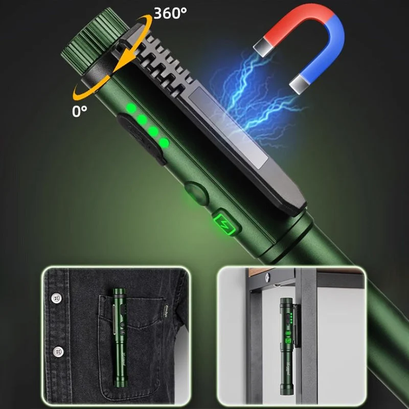 🔦 Magnetisk pennelykt i aluminium – 600 lumen, XPG+COB, 7 lysmoduser, Type-C. Sterk magnet i hode og hale – tåler regn og støt! 💪🌧️ - Image 9